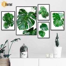 Load image into Gallery viewer, Green Fresh Leaf Monstera Plant Wall Art Canvas Painting Nordic Posters And Prints Wall Pictures For Living Room Bedroom Decor - SallyHomey Life's Beautiful