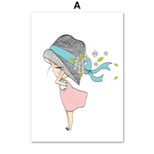 Load image into Gallery viewer, Cartoon Girl Straw Hat Balloon Rabbit Wall Art Canvas Painting Nordic Posters And Prints Wall Pictures Kids Room Nursery Decor - SallyHomey Life's Beautiful