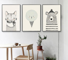 Load image into Gallery viewer, Nordic Art Bear Fox Canvas Poster Painting Cartoon Animal Wall Picture Print Children Baby Room Decoration - SallyHomey Life's Beautiful