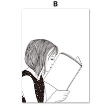 Load image into Gallery viewer, Girl Portrait Book Minimalist Black White Wall Art Print Canvas Painting Nordic Posters And Prints Wall Pictures For Living Room - SallyHomey Life's Beautiful