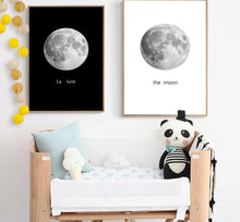 Load image into Gallery viewer, The Planet Moon Space Minimalist Art Canvas Poster Painting Black White Wall Picture Print Modern Home Children Room Decoration - SallyHomey Life's Beautiful