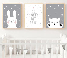 Load image into Gallery viewer, Baby Nursery Wall Art Canvas Poster Print Cartoon Rabbit Bear Painting Nordic Kids Decoration Picture Children Bedroom Decor - SallyHomey Life's Beautiful