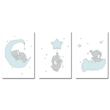 Load image into Gallery viewer, Baby Nursery Wall Art Canvas Print Cartoon Blue Elephant Poster Painting Decorative Picture Nordic Kids Boys Bedroom Decoration - SallyHomey Life's Beautiful