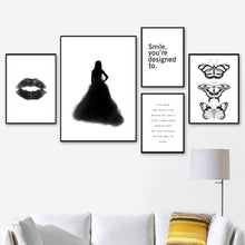 Load image into Gallery viewer, Black White Fashion Girl Lip Butterfly Wall Art Canvas Painting Nordic Posters And Prints Wall Pictures For Living Room Decor - SallyHomey Life's Beautiful