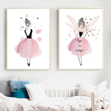 Load image into Gallery viewer, Pink Girl Fairy Quotes Nursery Wall Art Print Canvas Painting Nordic Posters And Prints Wall Pictures For Girls Kids Room Decor - SallyHomey Life's Beautiful