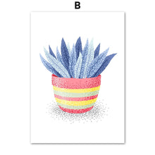 Load image into Gallery viewer, Cartoon Potted Cactus Leaf Flower Wall Art Canvas Painting Nordic Poster And Prints Plants Wall Pictures For Living Room Decor - SallyHomey Life's Beautiful