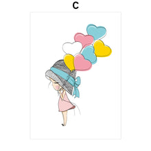 Load image into Gallery viewer, Cartoon Girl Straw Hat Balloon Rabbit Wall Art Canvas Painting Nordic Posters And Prints Wall Pictures Kids Room Nursery Decor - SallyHomey Life's Beautiful