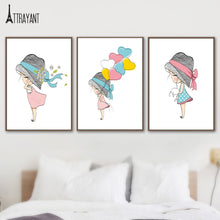 Load image into Gallery viewer, Cartoon Girl Straw Hat Balloon Rabbit Wall Art Canvas Painting Nordic Posters And Prints Wall Pictures Kids Room Nursery Decor - SallyHomey Life's Beautiful