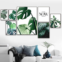 Load image into Gallery viewer, Monstera Green Big Leaves Quotes Wall Art Canvas Painting Nordic Posters And Prints Wall Pictures For Living Room Bedroom Decor - SallyHomey Life's Beautiful