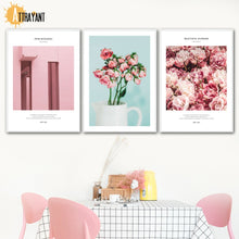 Load image into Gallery viewer, Pink Rose Flower Building Potted Plant Wall Art Canvas Painting Nordic Posters And Prints Wall Pictures For Living Room Decor - SallyHomey Life's Beautiful