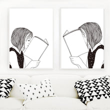 Load image into Gallery viewer, Girl Portrait Book Minimalist Black White Wall Art Print Canvas Painting Nordic Posters And Prints Wall Pictures For Living Room - SallyHomey Life&#39;s Beautiful