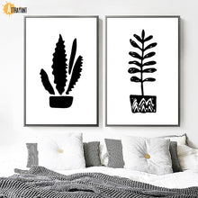 Load image into Gallery viewer, Plant Cactus Leaves Wall Art Canvas Painting Black And White Posters And Prints Wall Pictures Paintings For Living Room Wall - SallyHomey Life's Beautiful