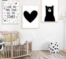 Load image into Gallery viewer, Kawaii Black White Bear Heart Cartoon Wall Art canvas Posters Nursery Print Nordic Style Painting Picture Children Room Decor - SallyHomey Life's Beautiful