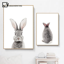 Load image into Gallery viewer, Baby Woodland Animal Rabbit Tail Canvas Funny Poster Wall Art Nursery Print Painting Nordic Kids Decoration Pictures Room Decor - SallyHomey Life's Beautiful