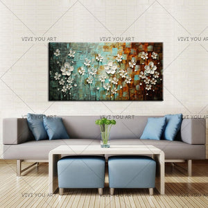 Oil painting Handmade Abstract Beautiful White Flower Tree Oil Painting On Canvas Flower Picture WallArt Home Decor wedding gift
