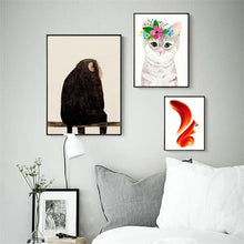 Load image into Gallery viewer, Modern Abstract Animal Posters and Prints Wall Art Canvas Printing Monkey, Cat and Squirrel Pictures For Kids Bedroom Home Decor - SallyHomey Life's Beautiful