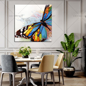 100% Handpainted Artwork High Quality Modern Wall Art On Canvas Animal Oil Painting Blue Butterfly Hang Pictures Room Decor