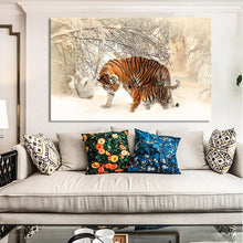 Load image into Gallery viewer, Animal Posters and Prints Wall Art Canvas Painting Flowers Two Tigers in the Snow Pictures for Living Room Home Decor No Frame - SallyHomey Life's Beautiful