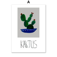 Load image into Gallery viewer, Cartoon Green Potted Cactus Quotes Wall Art Canvas Painting Nordic Posters And Prints Plants Wall Pictures For Living Room Decor - SallyHomey Life's Beautiful