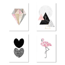 Load image into Gallery viewer, Geometry Flamingo Heart Wall Art Canvas Posters and Prints Nordic Style Abstract Painting Wall Picture Modern Home Decoration - SallyHomey Life's Beautiful