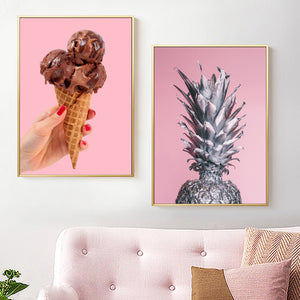 Pineapple Fashion Girl Ice Cream Quotes Wall Art Canvas Painting Nordic Posters And Prints Wall Pictures For Living Room Decor - SallyHomey Life's Beautiful