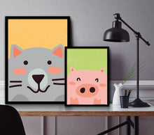 Load image into Gallery viewer, Cartoon Animal Bear Pig Cat Minimalist Art Canvas Poster Painting Nursery Wall Picture  Modern Baby Room Decor - SallyHomey Life's Beautiful