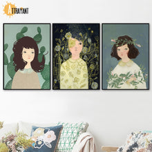 Load image into Gallery viewer, Cartoon Girl Flower Cactus Plant Nursery Wall Art Canvas Painting Nordic Posters And Prints Wall Pictures For Living Room Decor - SallyHomey Life's Beautiful