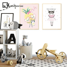 Load image into Gallery viewer, Cartoon Girl Pineapple Wall Art Canvas Funny Posters and Prints Minimalist Painting Nursery Picture Children Bedroom Decoation - SallyHomey Life's Beautiful
