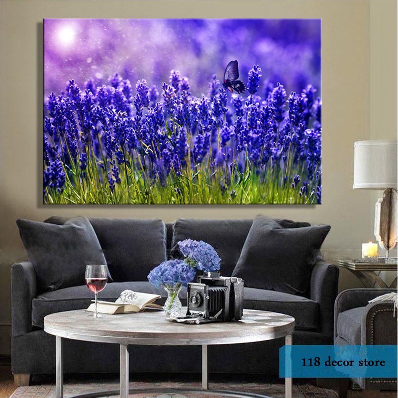 Artistic Royal Purple Lavender Sea Landscape Oil Painting on Canvas Wa ...