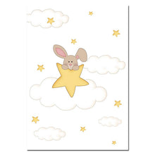 Load image into Gallery viewer, Kawaii Bunny Moon Nursery Wall Art Canvas Poster and Print Yellow Cartoon Painting Decoration Picture Nordic Kids Bedroom Decor - SallyHomey Life's Beautiful