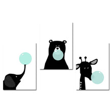 Load image into Gallery viewer, Black White Bear Elephant Bubble Wall Art Canvas Poster Cartoon Animal Nursery Print Painting Nordic Picture Kid Room Decoration - SallyHomey Life's Beautiful