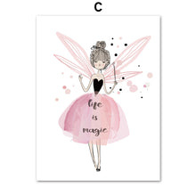 Load image into Gallery viewer, Pink Girl Fairy Quotes Nursery Wall Art Print Canvas Painting Nordic Posters And Prints Wall Pictures For Girls Kids Room Decor - SallyHomey Life's Beautiful