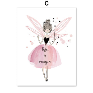 Pink Girl Fairy Quotes Nursery Wall Art Print Canvas Painting Nordic Posters And Prints Wall Pictures For Girls Kids Room Decor - SallyHomey Life's Beautiful