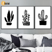 Load image into Gallery viewer, Plant Cactus Leaves Wall Art Canvas Painting Black And White Posters And Prints Wall Pictures Paintings For Living Room Wall - SallyHomey Life's Beautiful