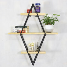 Load image into Gallery viewer, Living room diamond bookshelf iron art solid wood partition wall shelf bar bar wall decoration wall shelf 030 y - SallyHomey Life's Beautiful