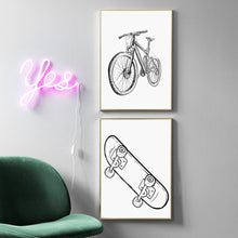 Load image into Gallery viewer, Bike motorcycle Skateboard Nordic Posters And Prints Wall Art Canvas Painting Black White Cartoon Wall Pictures Kids Room Decor - SallyHomey Life's Beautiful
