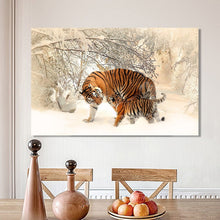 Load image into Gallery viewer, Animal Posters and Prints Wall Art Canvas Painting Flowers Two Tigers in the Snow Pictures for Living Room Home Decor No Frame - SallyHomey Life's Beautiful