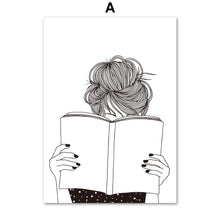 Load image into Gallery viewer, Quiet Girl Book Black White Hand Painted Wall Art Canvas Painting Nordic Posters And Prints Wall Pictures For Living Room Decor - SallyHomey Life's Beautiful