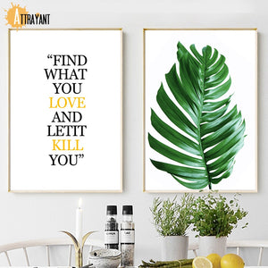 Monstera Fresh Banana Leaf Mountain Quote Wall Art Canvas Painting Nordic Posters And Prints Wall Pictures For Living Room Decor - SallyHomey Life's Beautiful