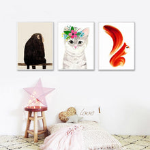 Load image into Gallery viewer, Modern Abstract Animal Posters and Prints Wall Art Canvas Printing Monkey, Cat and Squirrel Pictures For Kids Bedroom Home Decor - SallyHomey Life's Beautiful