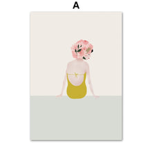 Load image into Gallery viewer, Fashion Girl Flower Beach Minimalism Wall Art Canvas Painting Nordic Posters And Prints Wall Pictures For Living Room Decor - SallyHomey Life's Beautiful