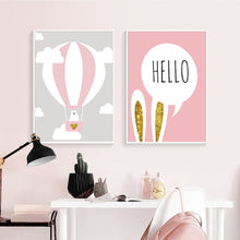 Load image into Gallery viewer, Baby Girl Nursery Wall Art Canvas Poster Print Pink Cartoon Rabbit Balloon Painting Nordic Decoration Picture Kids Bedroom Decor - SallyHomey Life's Beautiful