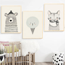 Load image into Gallery viewer, Posters And Prints Wall Art Canvas Painting Cute Deer and Fox Pictures For Kids Bedroom Wall Decoration Children Gifts Frameless - SallyHomey Life's Beautiful