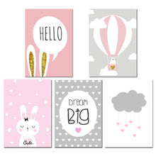 Load image into Gallery viewer, Baby Girl Nursery Wall Art Canvas Poster Print Pink Cartoon Rabbit Balloon Painting Nordic Decoration Picture Kids Bedroom Decor - SallyHomey Life's Beautiful