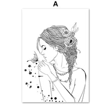 Load image into Gallery viewer, Fashion Girl Flower Butterfly Black And White Nordic Posters And Prints Wall Art Canvas Painting Wall Pictures For Living Room - SallyHomey Life's Beautiful
