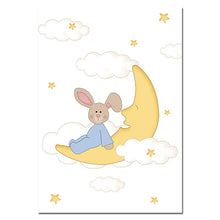 Load image into Gallery viewer, Kawaii Bunny Moon Nursery Wall Art Canvas Poster and Print Yellow Cartoon Painting Decoration Picture Nordic Kids Bedroom Decor - SallyHomey Life's Beautiful