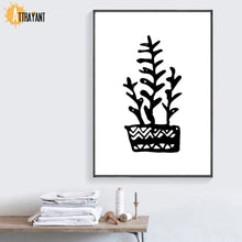 Load image into Gallery viewer, Plant Cactus Leaves Wall Art Canvas Painting Black And White Posters And Prints Wall Pictures Paintings For Living Room Wall - SallyHomey Life's Beautiful