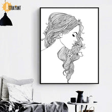 Load image into Gallery viewer, Fashion Girl Flower Butterfly Black And White Nordic Posters And Prints Wall Art Canvas Painting Wall Pictures For Living Room - SallyHomey Life's Beautiful