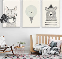 Load image into Gallery viewer, Nordic Art Bear Fox Canvas Poster Painting Cartoon Animal Wall Picture Print Children Baby Room Decoration - SallyHomey Life's Beautiful