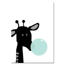 Load image into Gallery viewer, Black White Bear Elephant Bubble Wall Art Canvas Poster Cartoon Animal Nursery Print Painting Nordic Picture Kid Room Decoration - SallyHomey Life's Beautiful